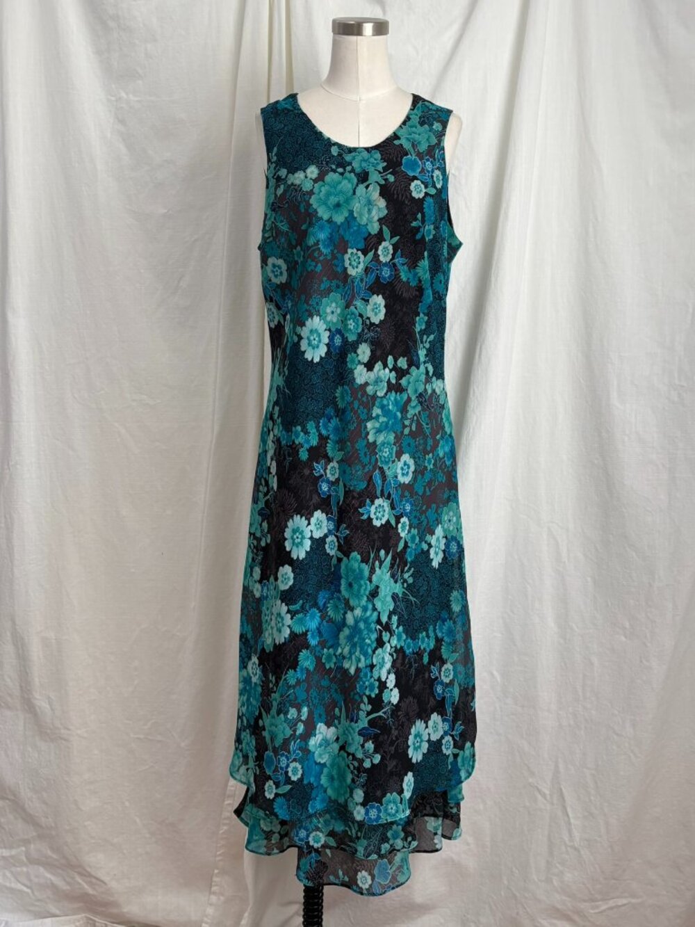 Elementz Blue Black Floral Maxi Dress XL 90s Y2K Boho Feminine Whimsy Indie